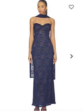 Runaway The Label Amana Strapless Scarf Maxi Dress Navy Lace Size M